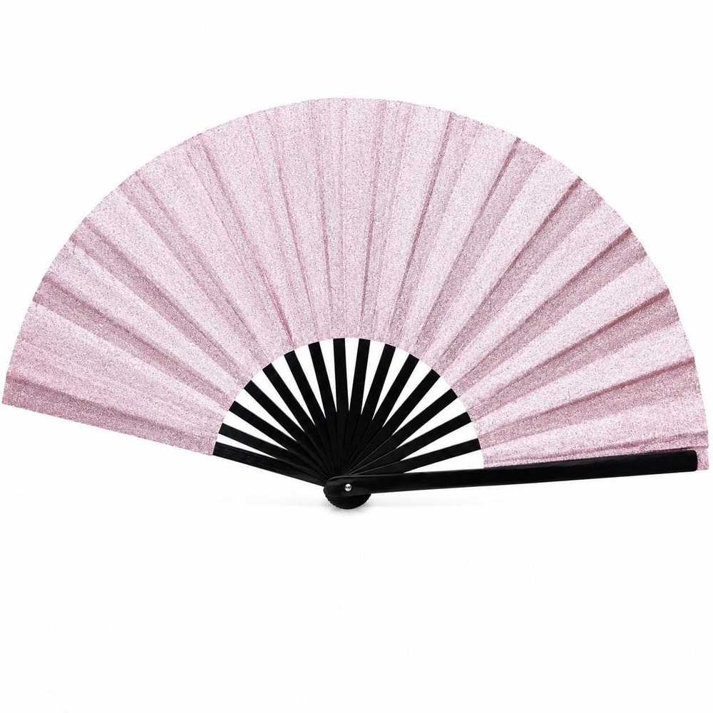 Pink Glitter Clack Fan | Oversized Folding Hand Fan | Rave Dance Festival Gift
